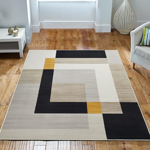 Imperial Rooms Area Rugs Living Room 160x230 Cm - Printed Rugs for Bedroom Geometric Style Non Shedding Modern Floor Carpet Super Soft Large Rug Easy Care (Milo)