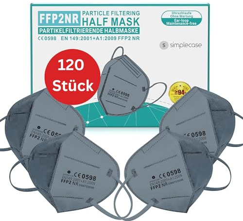 Simplecase - 120 mascarillas FFP2 certificadas por el organismo designado oficialmente 0598, respirador, máscara de filtro de partículas