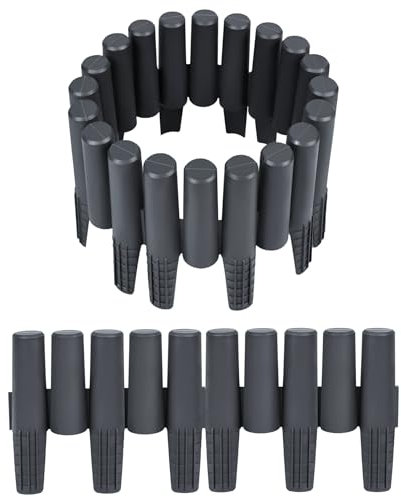XINZI Rabattkant 5,6 m plast, rabattkant, träutseende, trädgårdskant, staket klippkant, gräsklippningskant, trädgårdspalissad, trädgårdsdekoration (20 stycken, antracit)