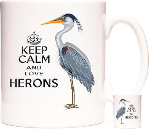 kisoyo Heron Mug Keep Calm Love Herons. 11oz Ceramic Heron Design Gift Coffee Mug. Teacher End of School Year Gift for Bird Watchers