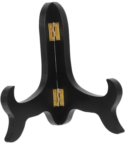 MUSISALY Wood Display Stand for Plates and Tea Cakes 5-inch Black Wooden Easel Adjustable Support Suitable for 11-15cm Diameter White Tea Showcase