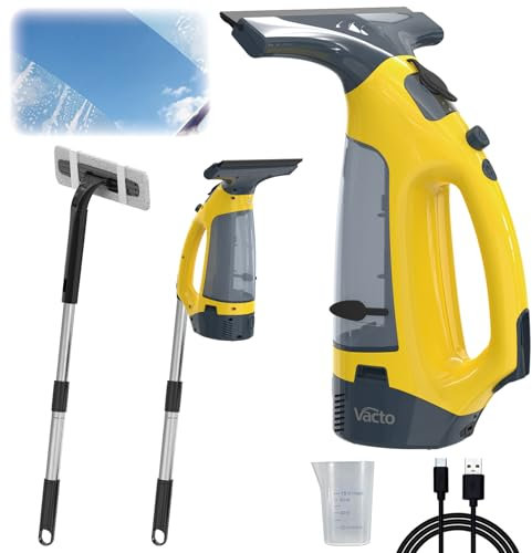 Vacto Set di lavavetri elettrico tutto in uno, senza aloni, senza fili, con manico telescopico, strumento per la pulizia dei vetri per finestre, specchi e superfici lisce