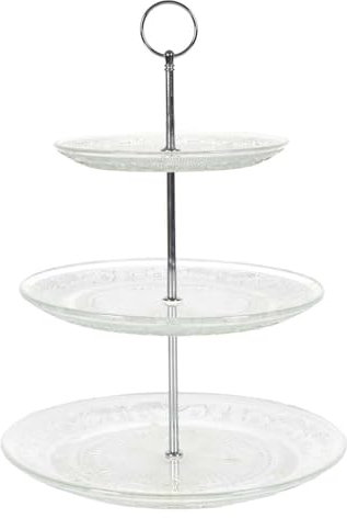 HOME DECO FACTORY, KP0025, Plateau à Gâteaux en Verre 3 Étages, Service de Table Élégant, Présentoir Pratique pour Desserts et Amuse-Bouches, Facile à Assembler, Transparent, 25/20/15 cm