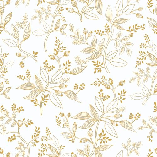 Fiula Selbstklebende Tapete Klebefolie Möbel Blätter 44CM×3M Möbelfolie Selbstklebend Blumentapete Weiß Gold Vintage Tapeten Dekorfolie Vinyl Wohnzimmer Wasserdicht Wallpaper