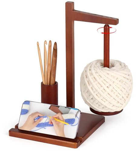 Reessy Yarn Holder Magnetic, Multi-functional Yarn Spinner with Phone Stand and Crochet Storage, Wooden Yarn Holder for Crochet, Large Wool Holder when Knitting and Crocheting, Yarn Ball Holder
