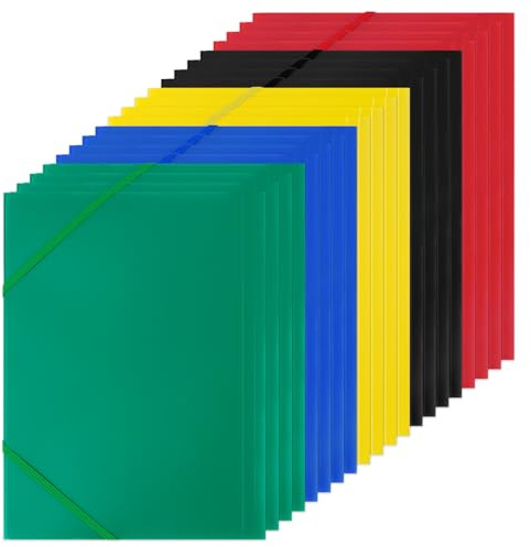 CASMIGC 20 Pezzi Cartelline Portadocumenti, Cartella Elastica di Plastica per Din A4, Cartelline Lembi con Elastici Angolari, Impermeabile Cartella di Plastica, per Presentazioni, Progetti e Documenti