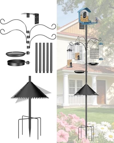 Bird Feeder Pole, 92 inch Bird Feeder Station with Squirrel Proof Baffle,Heavy Duty Pole for Outdoor with 4 Hangers for Wild Birds Watching