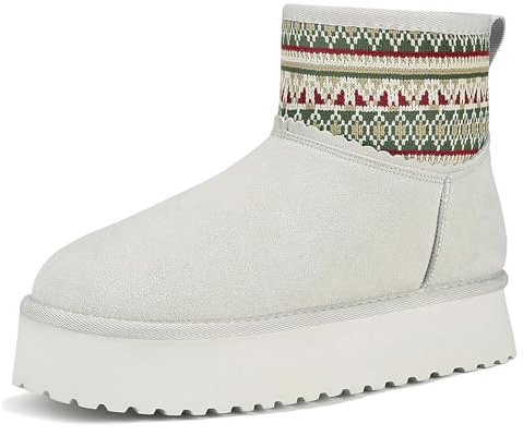 Mishansha Botines de Invierno Mujer Antideslizante Calentitas Cómodas Botas de Nieve Plataforma Beige 38EU