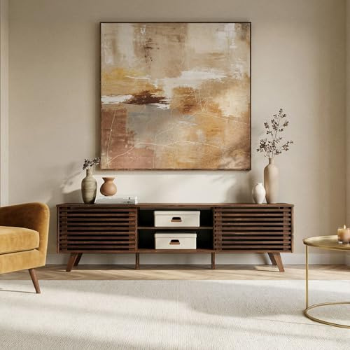 IDIMEX Meuble TV RIAN avec Portes coulissantes et étagères Ajustables 175 x 50 x 38 cm Bois Massif Coloris Noyer, Meuble de Salon Moderne pour télévision jusqu'à 190 cm (75)