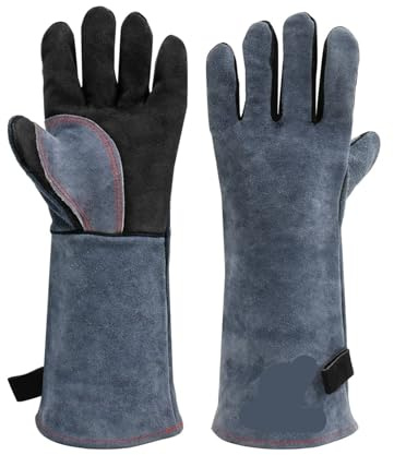 AYWTIUN Gants de soudage Gants de soudage en cuir vache épais, 1 paire, 16 pouces, for travaux, gril, Barbecue, poêle à bois, four, résistant la chaleur
