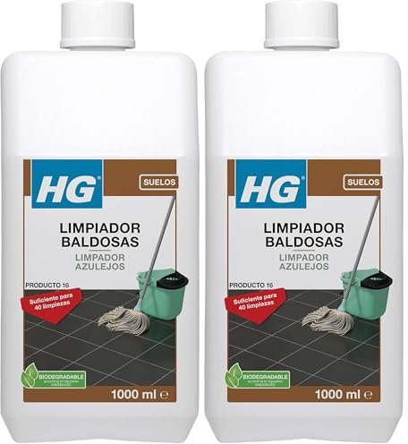 HG Limpiador y Abrillantador de Suelos de Baldozas y Azulejos, Producto 16, Fórmula Altamente Concentrada para Suelos de Cerámica y Piedra Natural, Resultado Impecable - 1L (184100130) (Paquete de 2)