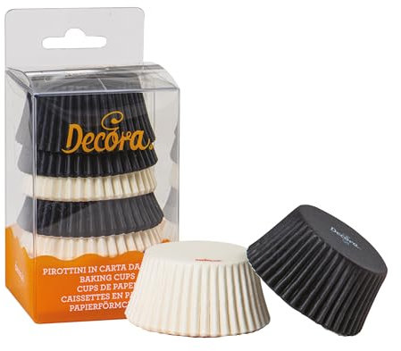 DECORA, 0339748 Pirottini Bianco Nero, Comodissimi Pirottini per Cuocere, Presentare e Regalare Muffin, Resistono fino a 220°, In comodo Blister