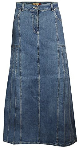 Clove Jeans A Line Long Maxi Women's Skirts - Stone Wash Stretch Blue Denim Skirts with Pleated Full Length - Versatile and Stylish Women's Jeans Maxi Skirt in UK Plus Size(8-24)
