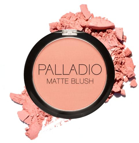 Palladio Matte Blush, Brushes onto Cheeks Smoothly, Soft Matte Look and Even Finish, Flawless Velvety Coverage, Effortless Blending Makeup, Flatters the Face, Convenient Compact, Peach Ice