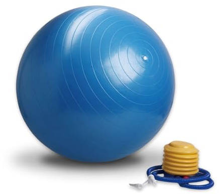 Ballon de Yoga et Fitness Taille M 65 cm Bleu – Pompe fournie – Résistant et Multi usages – Gym Ball – Ballon Gym – Ballon Pilates – Diamètre 65cm – Adhérence Optimale – Qualité Supérieure - Sun & Sia