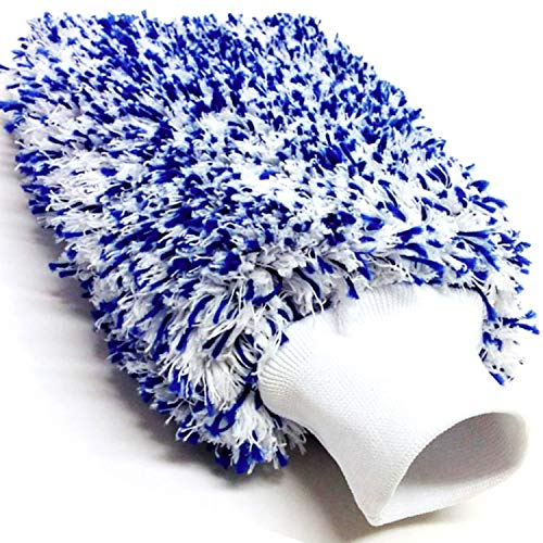 CLEANBOB® Premium Autowaschhandschuh mit sanfter Mikrofaser und extremer Saugkraft – Microfaser Auto Waschhandschuh für die Profi Autoreinigung – Autowaschschwamm, Felgenhandschuh – blau/Weiss