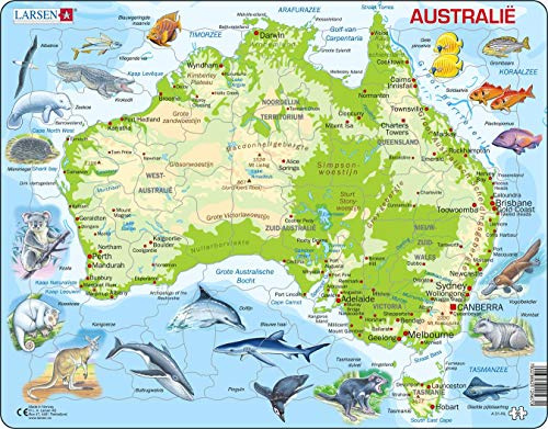 Larsen A31 Physische Karte Australiens, Niederländisch Ausgabe, Rahmenpuzzle mit 65 Teilen