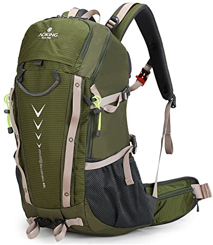 Aoking Zaino da Trekking 40 Litri, Zaino da Campeggio con Impermeabile e Poltiglia per Flusso d'aria per Viaggi Sportivi, Donne e Uomini, Verde