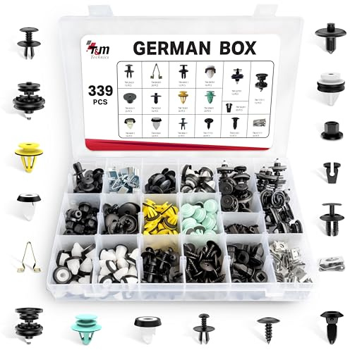 T&M TECHNICS® Kit Complet de Clips de Fixation en Plastique pour Auto – Lot de Rivets, Agrafes et Fixations pour voiture – Carrosserie & Garnitures de Voitures - GERMAN Box - 339 Rivets