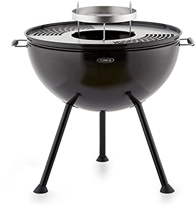 Tower T978512 2-in-1 Sphere Fire Pit and Charcoal BBQ Grill with Handles, 360 degree access, Easy Clean, Black
