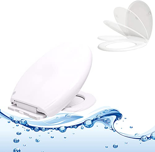 Toilettendeckel WC Sitz mit Absenkautomatik, Antibakteriell Klodeckel aus Duroplast, O-Form Weiß Toilettensitz Klobrille, abnehmbar WC Deckel für leichte Reinigung und einfache Montage