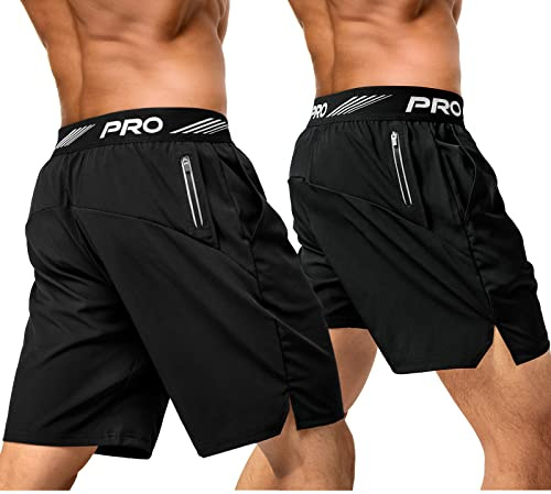 aquota Pack de 2 Pantalones Cortos de Deporte para Hombre de 9 Pulgadas y 5 Pulgadas, Pantalones Cortos de Entrenamiento, Pantalones de Correr, Pantalones Cortos de Secado rápido, con Cremallera