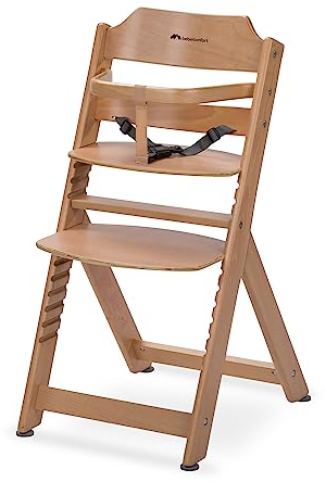 Bebeconfort Timba Basic, Trona Bebé Evolutiva, desde 6 Meses - 99 Años, hasta 110 kg, Asiento y Reposapiés Regulables, Arnés Seguridad de 3 Puntos Desmontable, se Ajusta a Timba Baby, Madera Natural