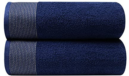GLAMBURG Baumwolle 2er-Pack übergroße Badetücher 100 x 150 cm, große Badetücher, Ultra saugfähig, kompakt, schnell trocknendes und leichtes Handtuch - Marineblau