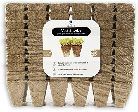 GebEarth® | Vasetti per Piantine in Fibra di Torba - Confezione da 120, Ideali per Germinazione e Taleaggio - 100% Ecocompatibili e Biodegradabili