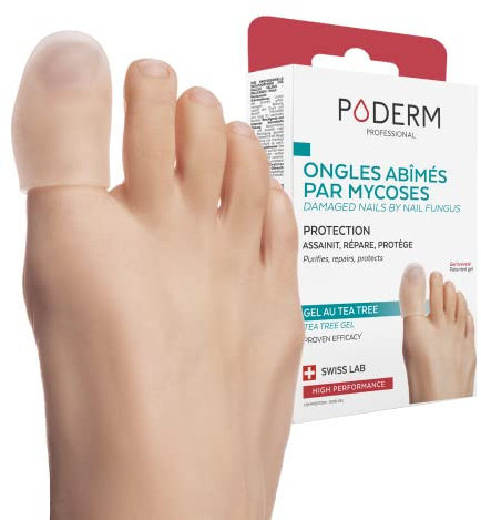 PODERM – MYCOSE DES ONGLES – CAPUCHON D’ORTEIL PROTECTEUR & RÉPARATEUR – GEL TEA TREE Breveté - Favorise une repousse homogène/lisse de l’ongle – Actifs 100% Naturels – Taille M - Swiss Lab