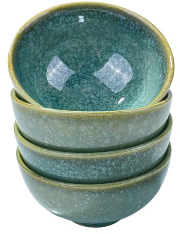 BOSILI Porcelain Rice Bowls Ceramic Sushi Bowl Set of 4 Perfect for Soup Cereal Oatmeal Fruit Rice Microwave and Dishwasher Safe Green