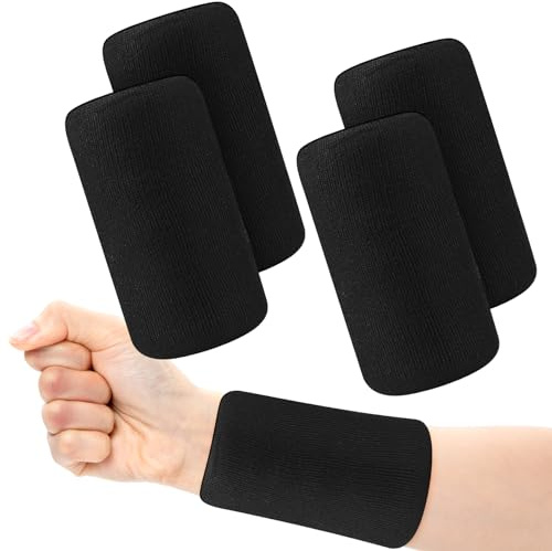 Bandeau Anti-Transpiration pour Poignet, 4 pcs Bandeaux élastiques, Bandeau de Sport, Bracelets d'exercice pour Bras de Fitness, Hommes, Femmes, Football, Basket-Ball, Tennis, Gymnastique, Noir