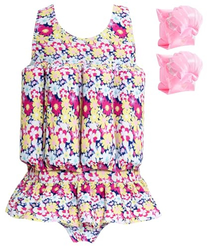 Summshall Baby Girls Swimsuit with Floatation Toddler One Piece Swimsuits Kids Swim Vest Swimwear Float Suit Summer Beach Bathing Suit Colorful