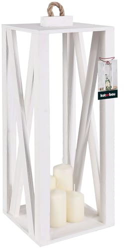 KOTARBAU® Farolillo de Madera Blanco 20 x 20 x 50 cm para Exterior e Interior, Salón, Flores y Velas - Decoración de Boda