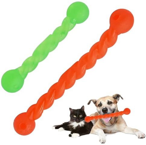 HONGECB 2pcs Giochi Osso per Cani da Masticare - Bastoncino per La Pulizia dei Denti in Gomma Resistente ai Morsi | Set Giochi per Cani in TPR, Sicuro e Durevole per Tutte le Taglie (Rosso+Verde)