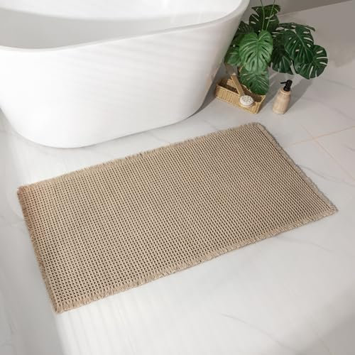 chakme Waffel Badematte rutschfest,Badezimmerteppich Weich Badteppich Saugfähige Badvorleger Duschvorleger Fussmatte für Badezimmer Braun 60 * 120cm