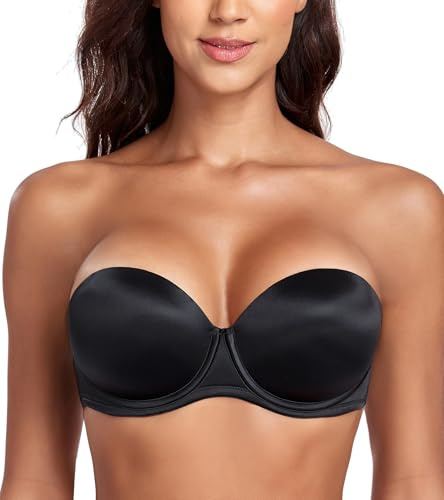 Lemorosy Women's Push Up Strapless Bra Thick Padded Underwire Multiway Convertible Add a Cup(Black,32B)