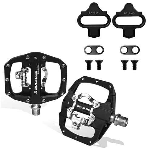 BUCKLOS SPD Pedals PD-M680 Mountain Bike Clip in SPD Flat Combo Dual Sided Pedals and Replacement Cleats BH-51 / BH-56 Compatible with Shimano MTB SPD Pedals