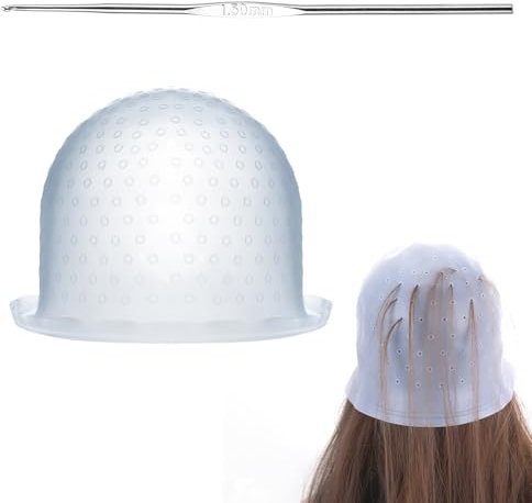 cobee Silikon Strähnchenhaube, Wiederverwendbar Highlight Kappe Stränchen mit Metall Haken Haare Färben Hervorhebung Friseurkappe DIY Färbung für Salon Haus Haarefärben Zubehör(Blau)