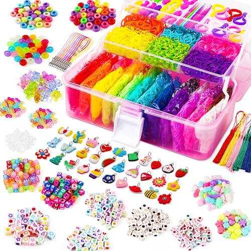 LUZOON 12000+ Loom Bänder Set XXL, 30 Farben Gummibänder für Armbänder 3-lagigem Koffer Mega Set DIY Gummi Armband Basteln für Kinder Jungs Mädchen Geschenk (Rosa Box)
