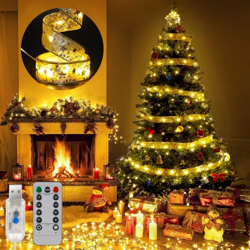 Adoric Ghirlanda luminosa per albero di Natale, 20 m, con 200 LED, ghirlanda di Natale, nastro luminoso USB, per albero di Natale, festa e matrimonio