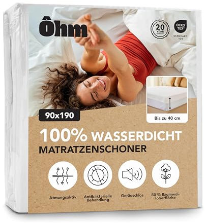 Protector Colchón 90x190 cm | Cubrecolchón Impermeable e Imperceptible | Algodón Hipoalergénico y Absorbente | Antiácaros | Forma de Bajera | hasta 40 cm | Funda Transpirable | Oeko-Tex | Ôhm