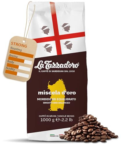 La Tazza D'oro Italian Coffee Beans 1kg Medium Roast - Miscela D'oro from the Heart of Sardinia, Finest Whole Coffee Beans for Cafetiere, Moka Pot, Aeropress and Filter Brew - Part of the Kimbo Family