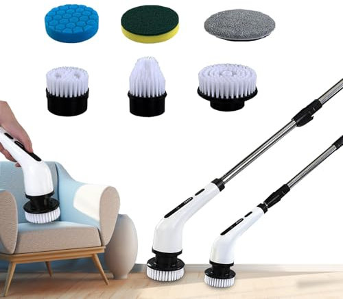 Brosse rotative électrique, brosse de nettoyage sans fil, outil puissant pour carrelage avec poignée extensible et têtes remplaçables, pour baignoire, mur, joint, surfaces de salle de bain (1100 g)