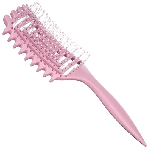 LOPHE Cepillo de pelo para rizos y rizos unisex, curvo, mojado y seco, para desenredar, modelado (rosa claro)
