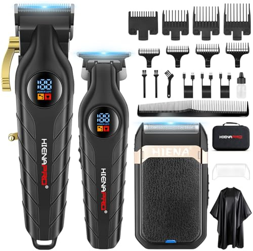 HIENA PRO Maquina de Cortar Pelo Hombre, Inalámbrico Cortapelos, Recortador de Barba, Afeitadora de Láminas, Cortapelos de Nariz, Kit Completo de Afeitado y Corte de Pelo Eléctrico (3 Piece Set)