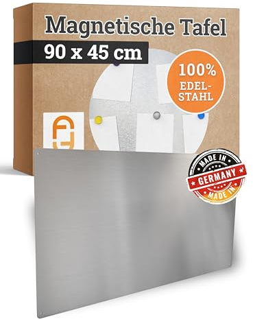Feuerfest 123 Magnettafel I 90x45cm I Hochwertige Magnetwand aus 100% rostfreiem Edelstahl I Stilvolle Magnet-Tafel für Küche, Flur & Büro I Magnetische Pinnwand aus präziser Handarbeit