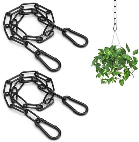 Ji liangli Chaînes à Maillons avec Mousqueton,Chaîne Ronde en Acier avec Mousqueton de Couleur Noir,pour Les Jardinières,Les Barrières de Clôture,Les Portes de Cages et Les Lustres,Lot de 2 Pièces
