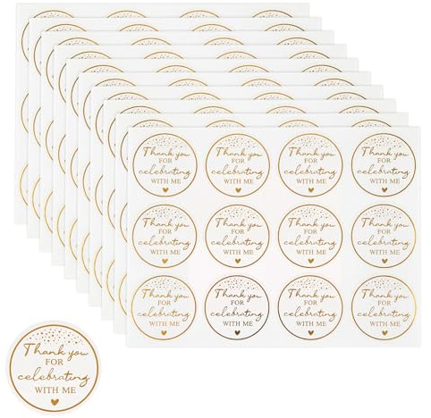 120Pcs 2 Inch Thank You Stickers, Thank You for Celebrating with Me Stickers, Gold Round Adhesive Personalised Labels Stickers for Gift Bags, Party Bags, Wedding, Envelope, Small Business