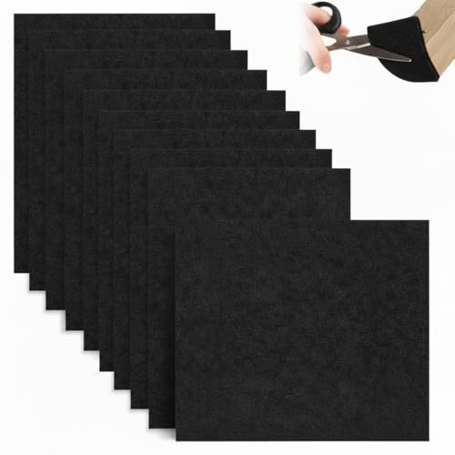 Kievano 10 Almohadillas de Fieltro Adhesivo para Muebles 20x16cm 4mm – Fieltro Autoadhesivo Negro Recortable, Antirayaduras y Silencioso
